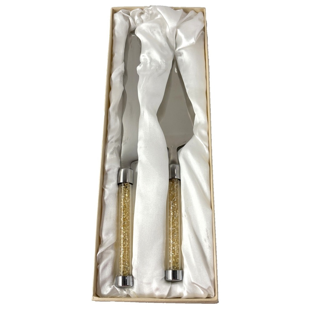 VTG Oleg Cassini Crystal Diamond Cake Knife Server Set Wedding Anniverary Formal
